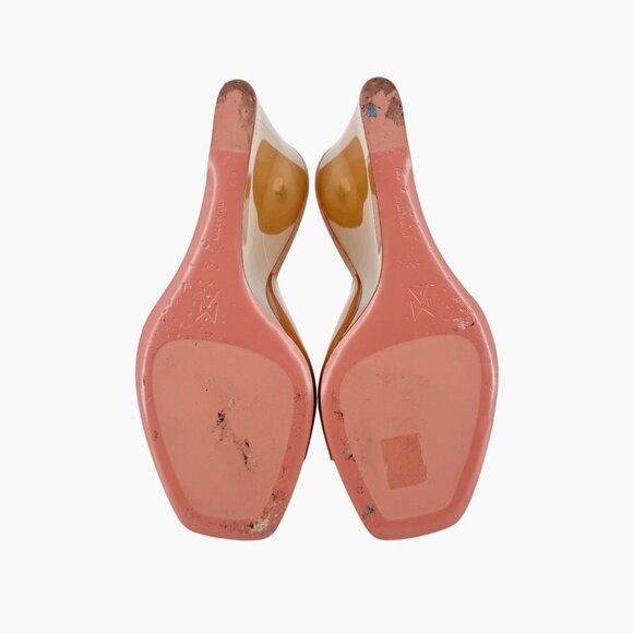 Amina Muaddi Lupita Glass Mule Wedge Size 40.5 US 10.5 Beige Tan PVC Slide Heels - Picture 13 of 15